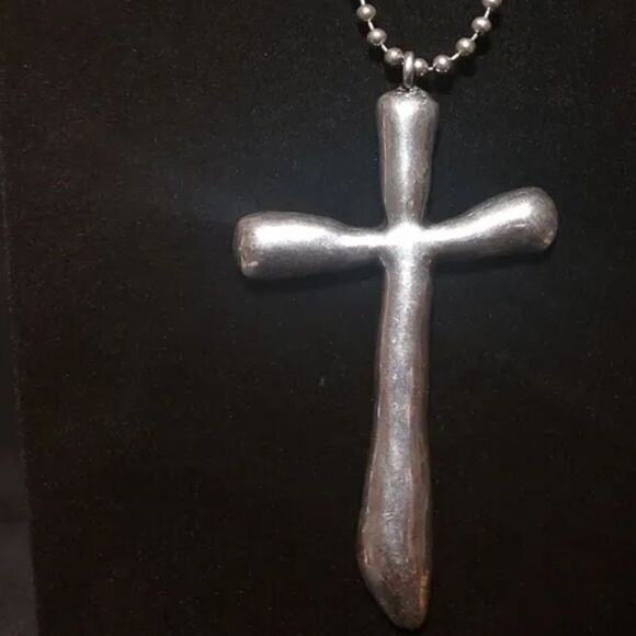 Silver Tone Cross Pendant Necklace Large Silver Plated Cross Necklace Unisex - Picture 6 of 16